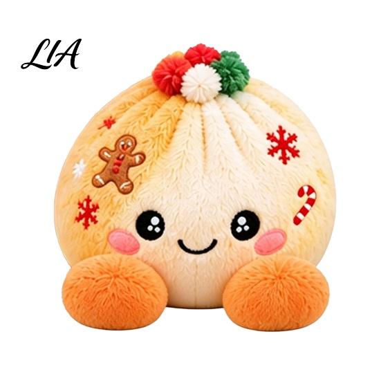 Cartoon Steamed Bun Plushie Christmas Plush Dumpling Toy with Steamer, Stress Relief Stuffed Decoration Squeeze Toy, for Holiday Steamer