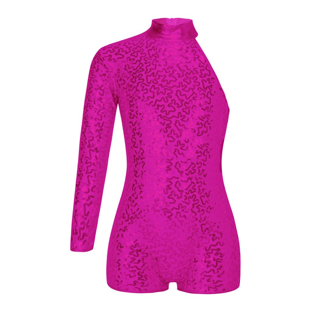 Kids Girls Sequins Single Long Sleeves Ballet Gymnastic Leotard Biketard Unitard Jazz Latin Dance Bodysuit Dancewear
