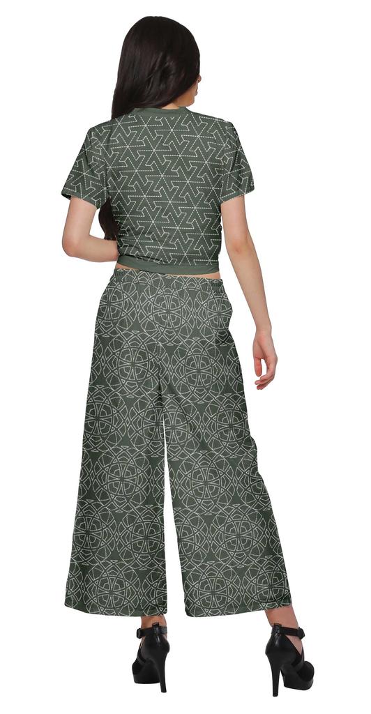 Moomaya Womena    S Crop Top Palazzo Set Printed 2 Piece Outfit Dress Ethnic