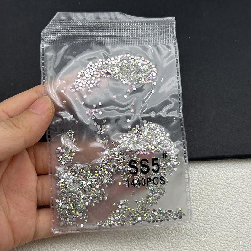 1440Pcs/bag AB/Clear Round Mini Nail Diamond SS3-SS20(1.3-4mm) FlatBack Non-Hotfix Nail Crystal Crystal Clear AB Manicure Glass