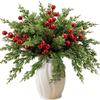 Artificial Pine, Cypress & Red Berry Christmas Table Decoration