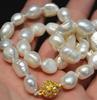 New 9-10mm White Irregular Baroque Pearl Necklace Gold Clacp 18inch