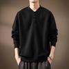 Men's Retro Henley Collar Sweatshirt, 350g Plus Velvet, Loose Fit, Autumn Jacket.