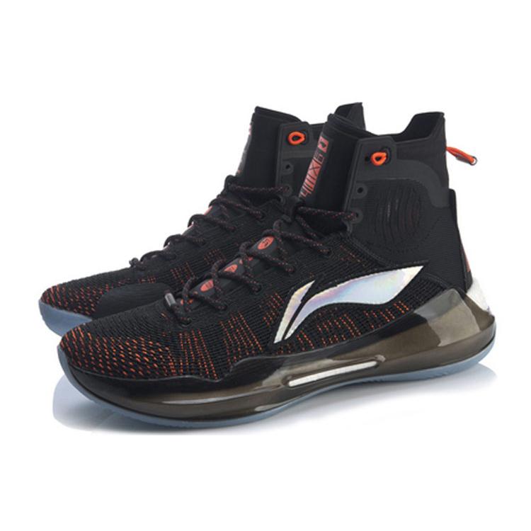 Li Ning YuShuai 13 Ткань Boom Скользкие Устойчивые к истиранию Высокие Баскетбольные Кроссовки Мужские Черно-Оранжевые ABAP031-2
