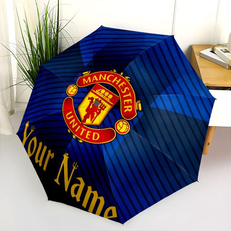 1 PC Automatic Folding Umbrella - Manchester United F Custom Name Pattern, Portable & Foldable Design with 8 Ribs, Christmas Birthday Gifts