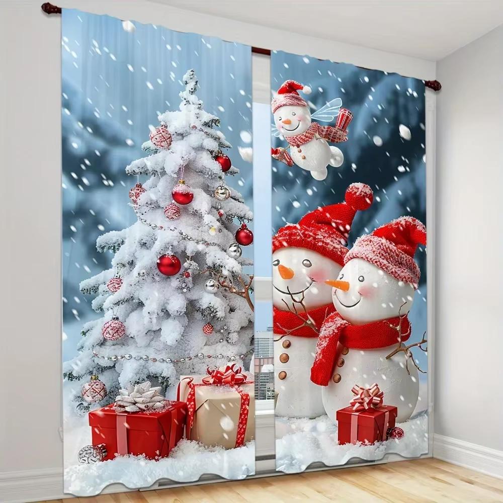 2 Panel Christmas Golden Bell 3D Digital Printed Curtain Classic Style Polyester Curtain, Bedroom Living Room Floor Curtain