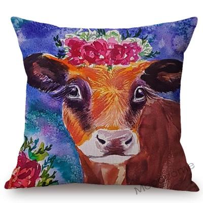 Nordic Watercolor Lovely Cow Painting Home Decorative Sofa Throw Pillow Case Oil Painting Cotton Linen Chair Seat Cushion Cover