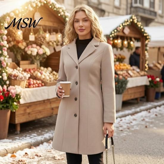 Mid Length Coat Notch Lapel Collar Long for Women, Sleeves Single Breasted Women Casual Blazer Jacket, Slim Fit Solid Color Outerwear Fall Winter