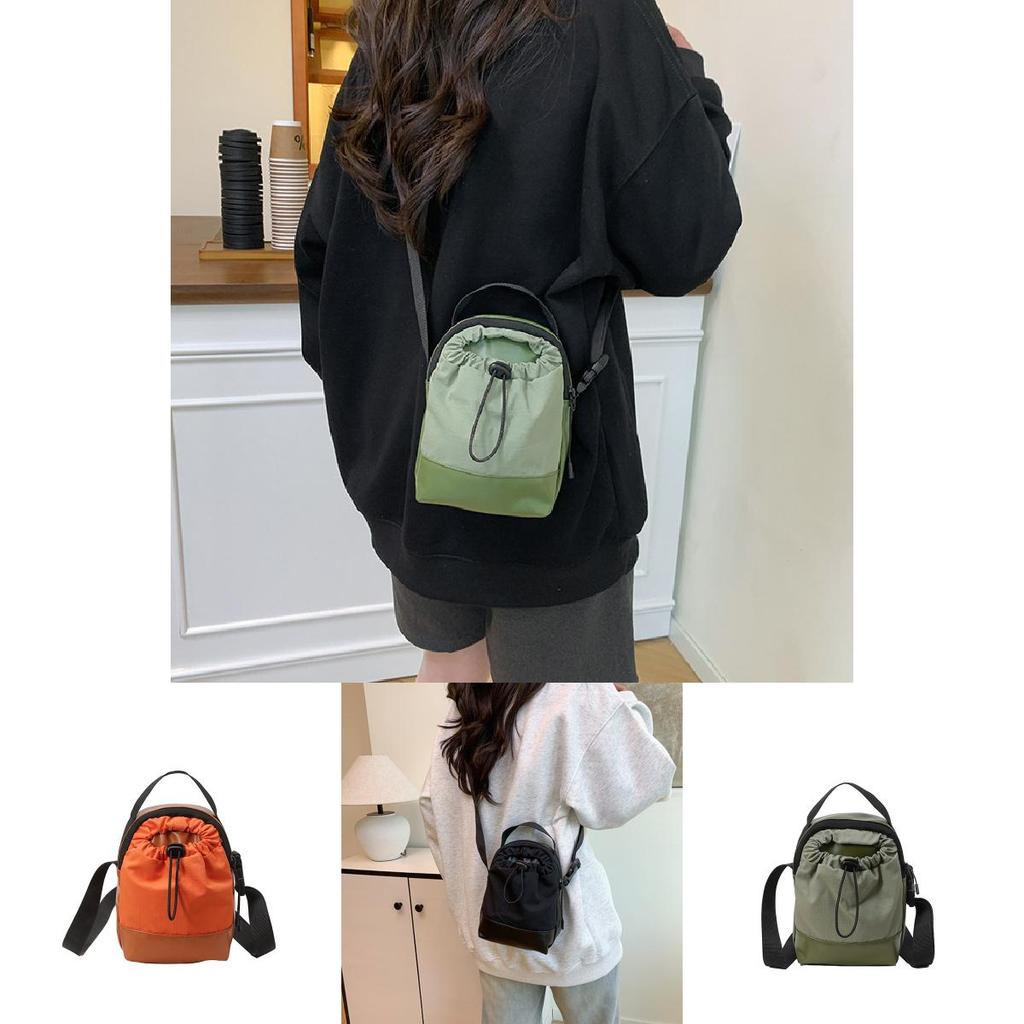 Simple Color Blocked Women Casual Drawstring Water Bottle Bag For Daily Use
