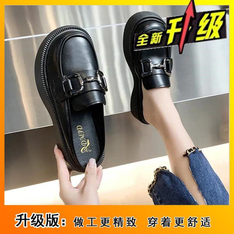 Баотоу полутапочки женские летние 2025 новые на толстой подошве маффин Мюли обувь в британском стиле кожаные шлепанцы ретро сандалии