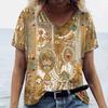 Vintage Women T-shirt Luxury Print Oversized Blouse Women's Trending Clothing Fashion Short Sleeve Shirt Women V-Neck