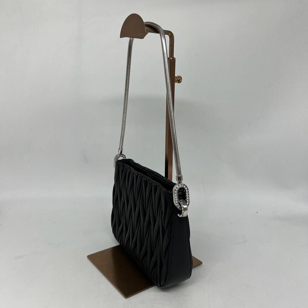 [Pre-Owned] Sassy Silver Logo Pleated Soft Lambskin Tote Bag Medium - Excellent #1RXHS03
