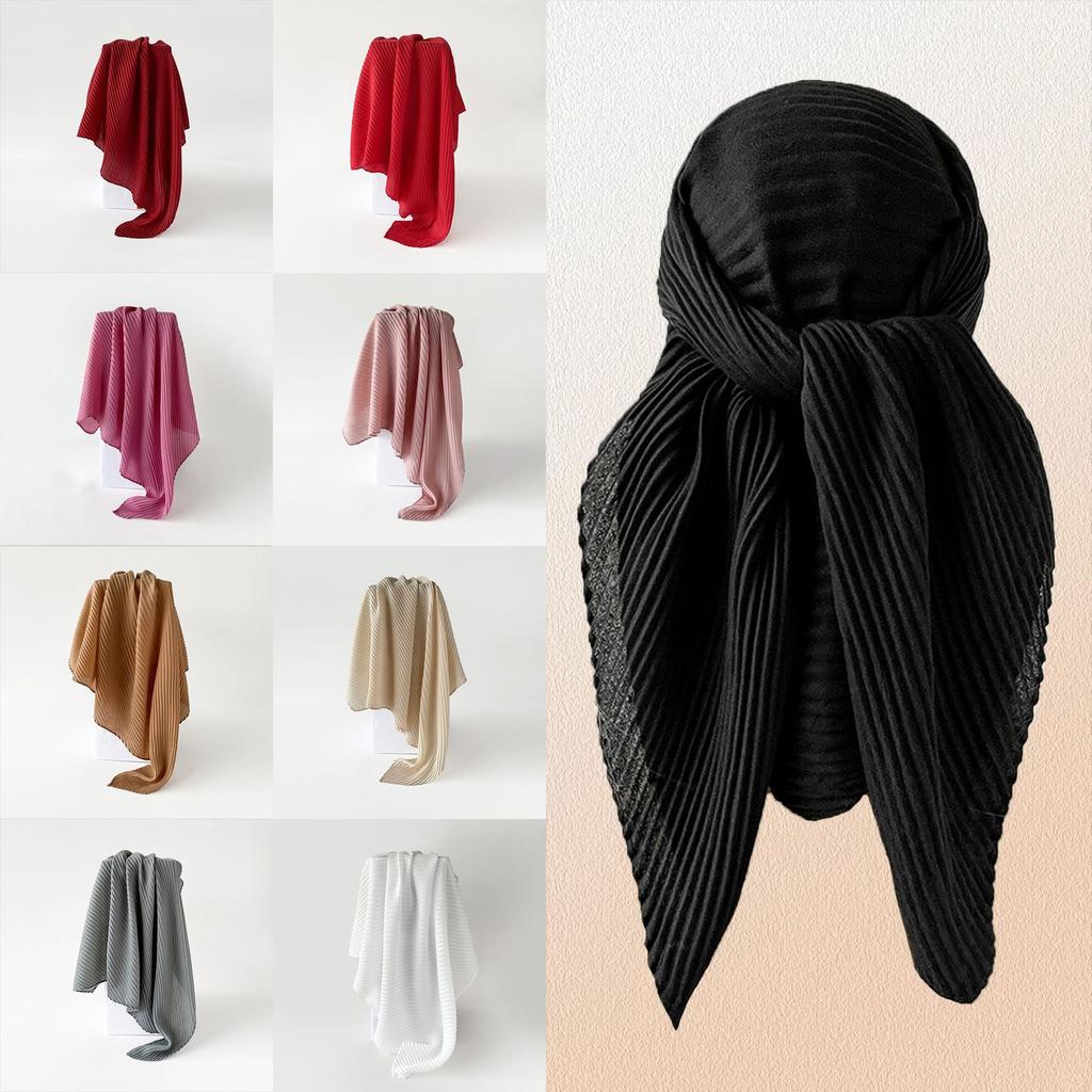 Solid Color Imitation Cotton and Linen Scarf for Women, 90CM Pleated Square Scarf, Headscarf Scarf