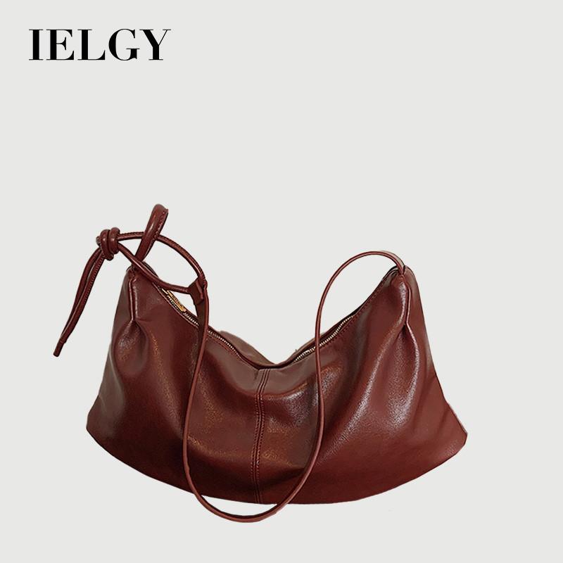 Ielgy Soft Leather Retro Large-Capacity Bag Autumn Winter All-Match Commuter Cross-Body Dumpling Bag