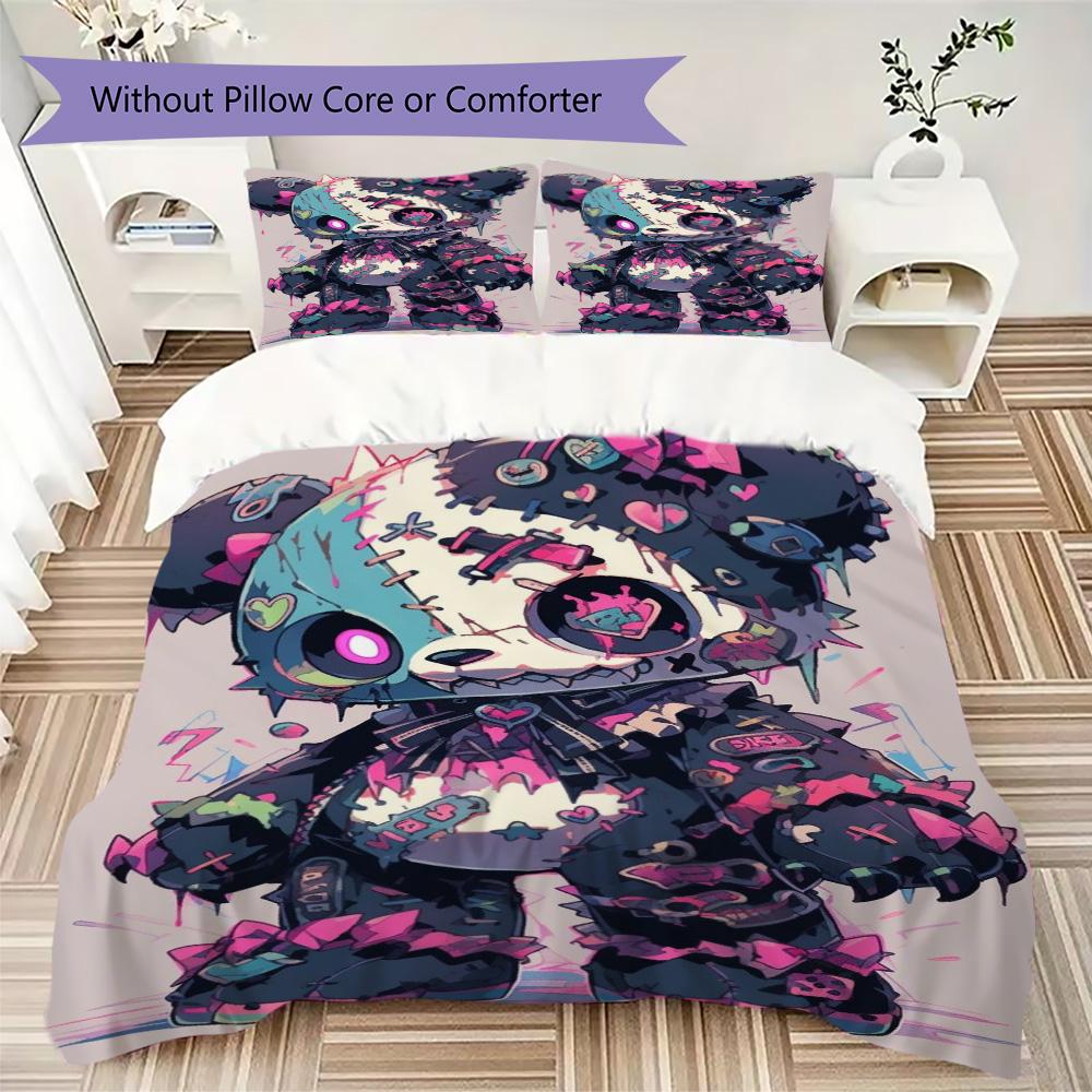 Cute yet Creepy Cartoon Bear Pattern Bedding,Quilt Set Quilt Cover Pillowcase Home Birthday Gift (1*duvet cover+2*pillowcase,without core)ZSJT0917280