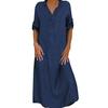 Fall Spring Lady Dress V Neck Loose Short Sleeves with Cufflink Split Hem Plus Size Dress Solid Color Buttons Pullover A-line Daily Wear Beach