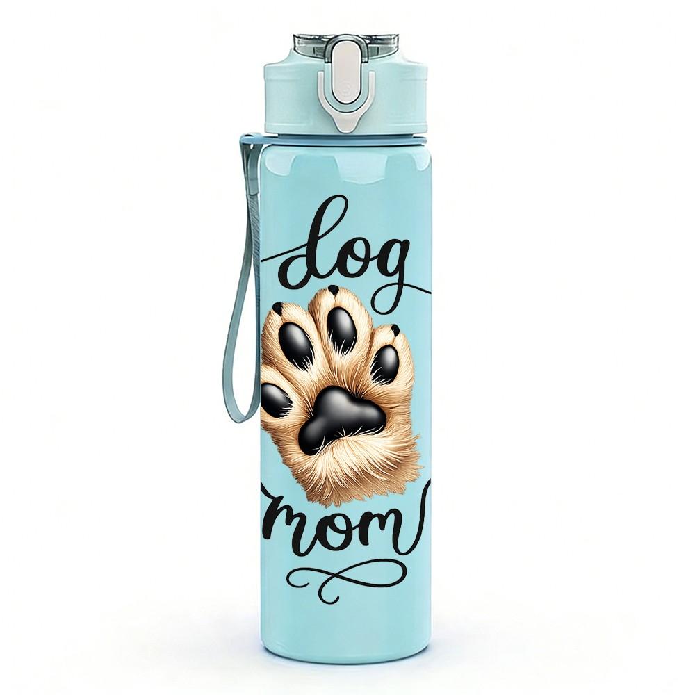 1PC Dog Mom Paw Heart Slogan Print 750ml Color Plastic Sports Water Bottle Leakproof Flip Straw Lid Suitable for Sports Office Home Use
