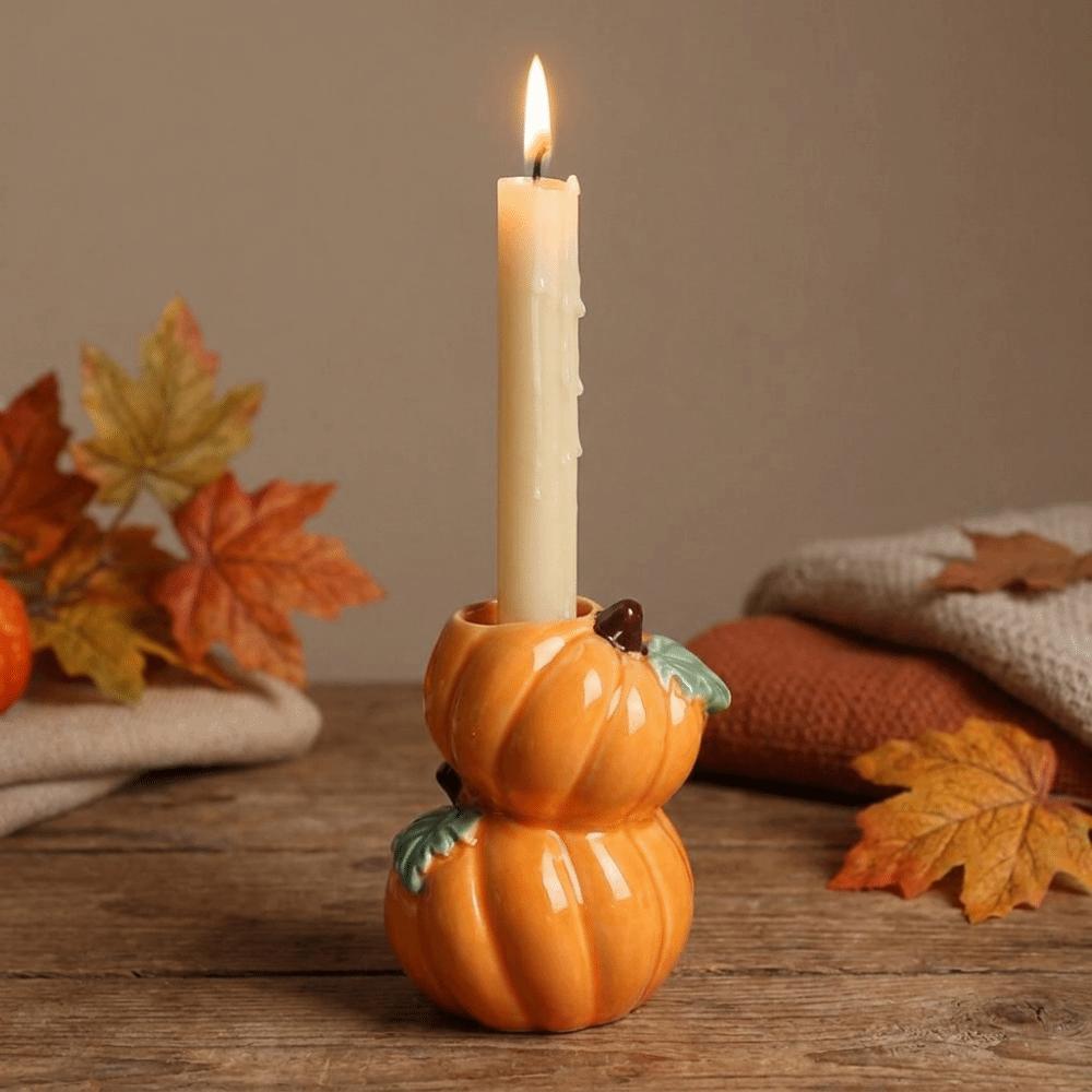 Ceramic Halloween Candle Stick Centerpiece Pumpkin Candle Stand Halloween Decor Desk Ornament