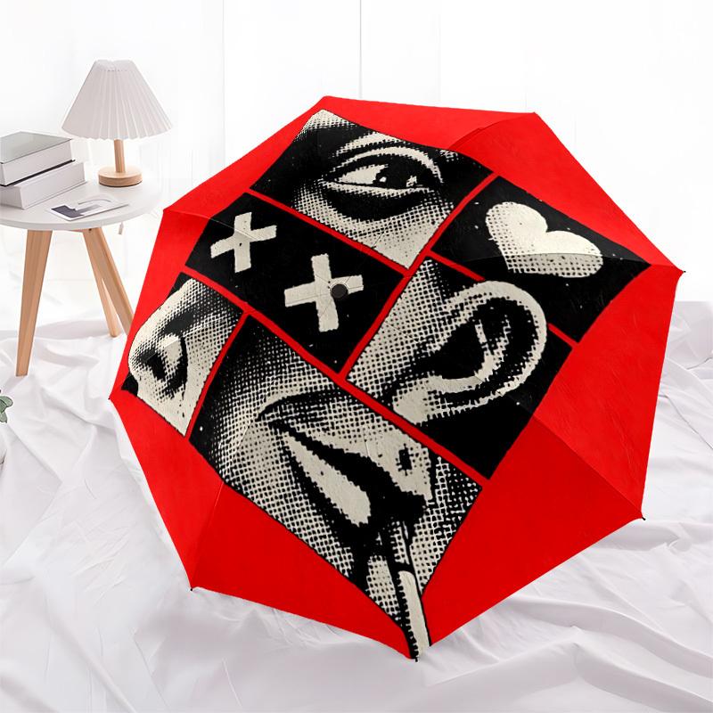 1pc Eyes Heart Automatic Open/Close Umbrella, Portable Folding Umbrella, Compact Travel Umbrella for163