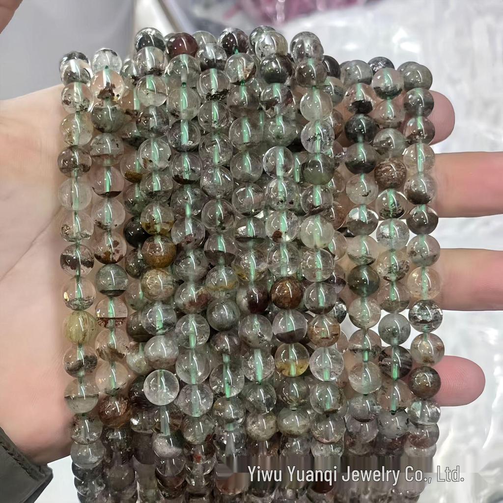 Yuanqi Jewelry Натуральные зеленые фантомные бусины для браслетов DIY, Полу-горшок, Качество 7A, Полуфабрикаты ювелирных аксессуаров.