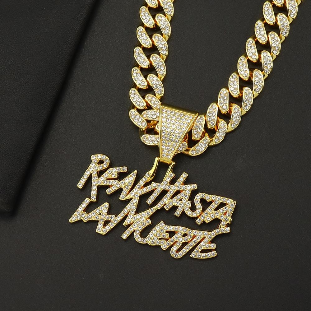 ZAKOL Hip Hop Letter Pendant Necklace for Women Men Shiny Rhinestones 13MM Cuban Chain Necklaces Fashion Jewelry Gifts