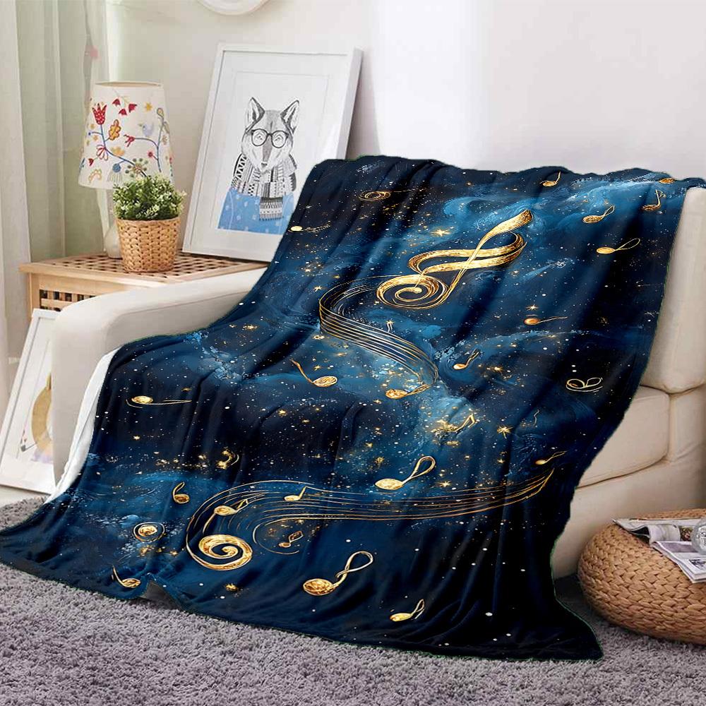 1pc Music Notes Blanket, Lightweight Flannel Throw Blanket for Sofa, Bed, Travel, Camping, Living Room, Office, Couch, Chair, and Bed