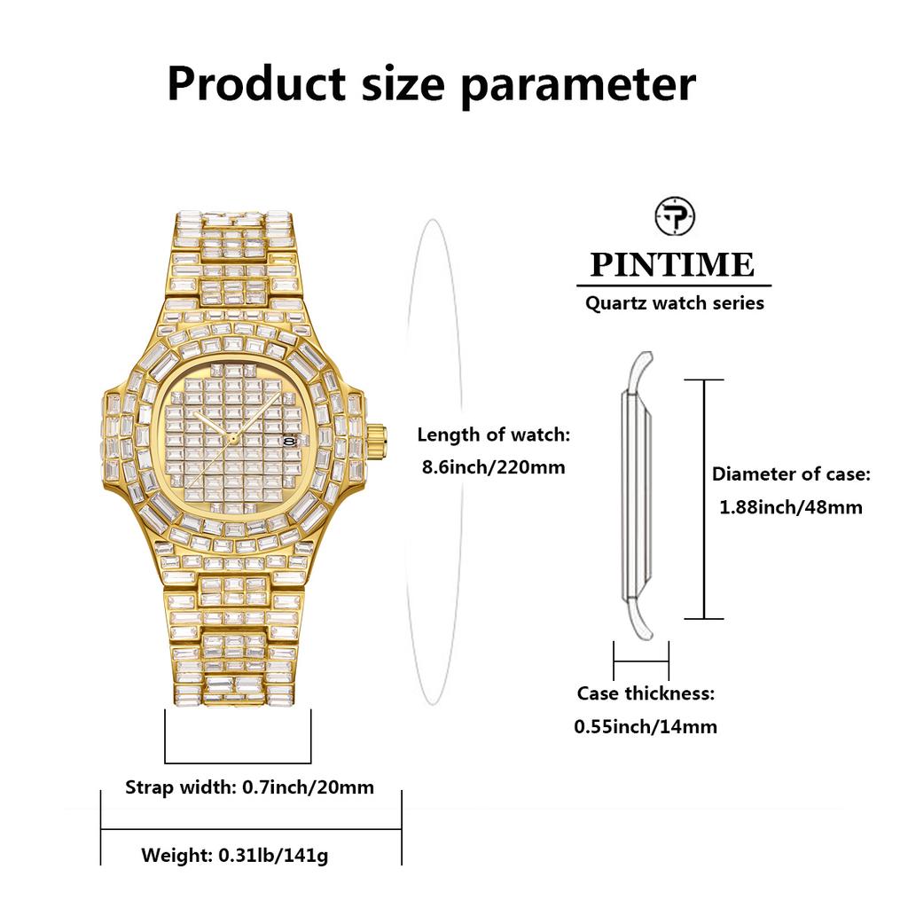 Роскошные мужские часы водонепроницаемые кварцевые наручные часы Ice Out Diamond нержавеющая сталь ремешок светящиеся стрелки Montre Homme