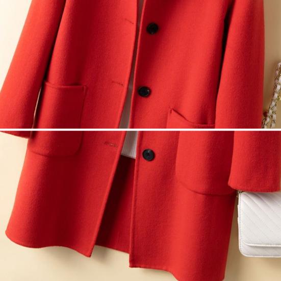 Wool Blend Coat Single Breasted Mid-Length Pea Coat Notch Lapel