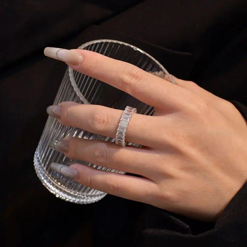 2*4 мм D цвет VVS1 Изумрудная огранка полное кольцо из моссанита для женщин и мужчин, стерлинговое серебро 925 пробы, 18-каратный классический бриллиантовый браслет Eternity Band