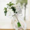 White Roses Wedding Bouquet Artificial Silk Flower, Romantic Decorative Roses, with Lace