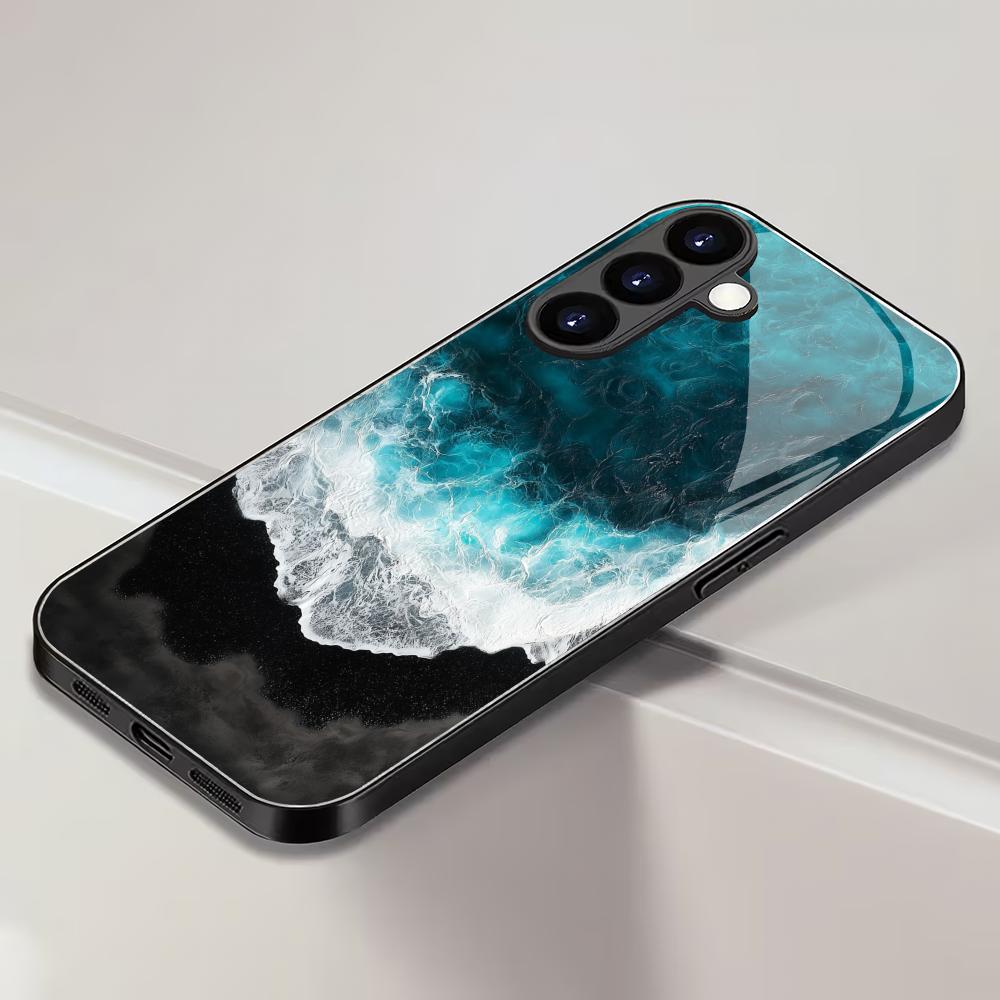 Стеклянный чехол для телефона с узором синего океана, подходит для Samsung Galaxy S26 S25 S24 S23 S22 S20 FE/Ultra/Plus5G, противоударная задняя крышка