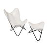 Handmade Butterfly Chair - White Leather Iron Openable Chair & Footstool