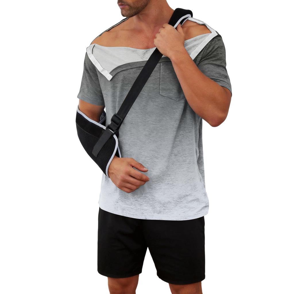 Men’s Gradient Print Recovery Shirt Full Front Short Sleeve Adaptive Top with Side Closures for Easy Dressing and Access