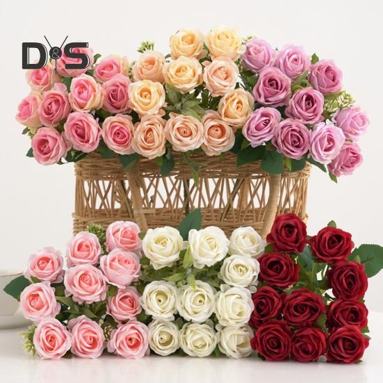 Eco-friendly Artificial Flower 10 Heads Attractive Single Branch Simulation Rose Flower Ornament