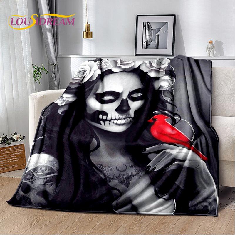 3D Gothic Horror Female Skull Dead Girl Soft Plush Blanket,Flannel Blanket Throw Blanket for Living Room Bedroom Bed Sofa Picnic