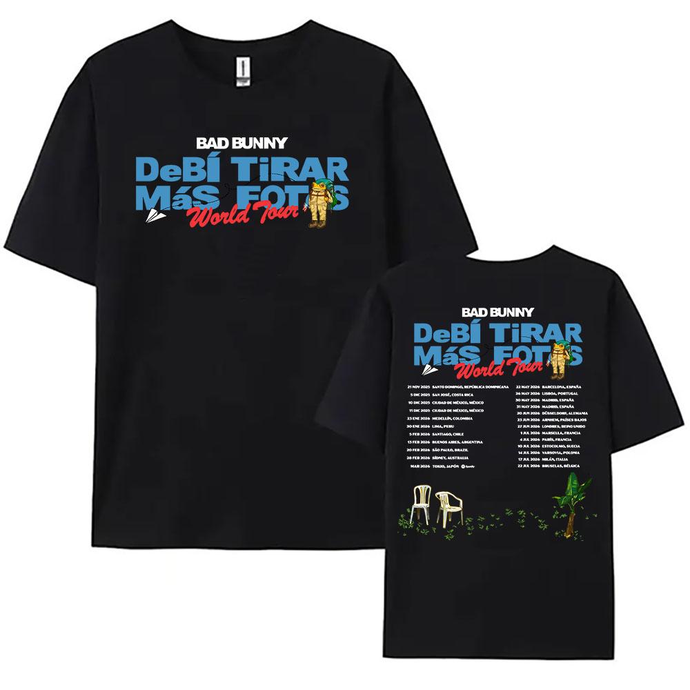 Футболка Bad Bunny 2025-2026 World Tour Debí Tirar Más Fotos Album НОВЫЕ футболки с коротким рукавом Футболка с круглым вырезом из хлопка Женская и мужская одежда