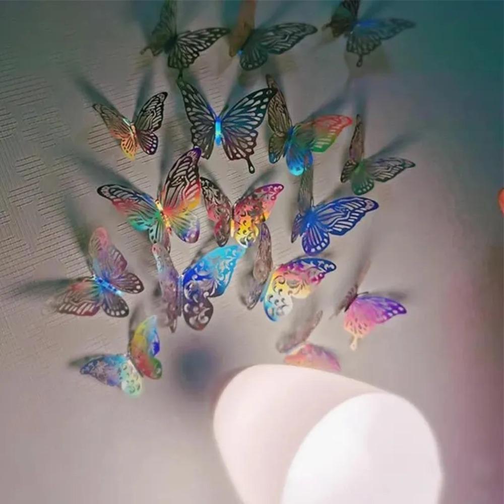 12 шт./набор красочных 3D-бабочки, настенный декор, сделай сам, имитация бабочек, украшения для дома