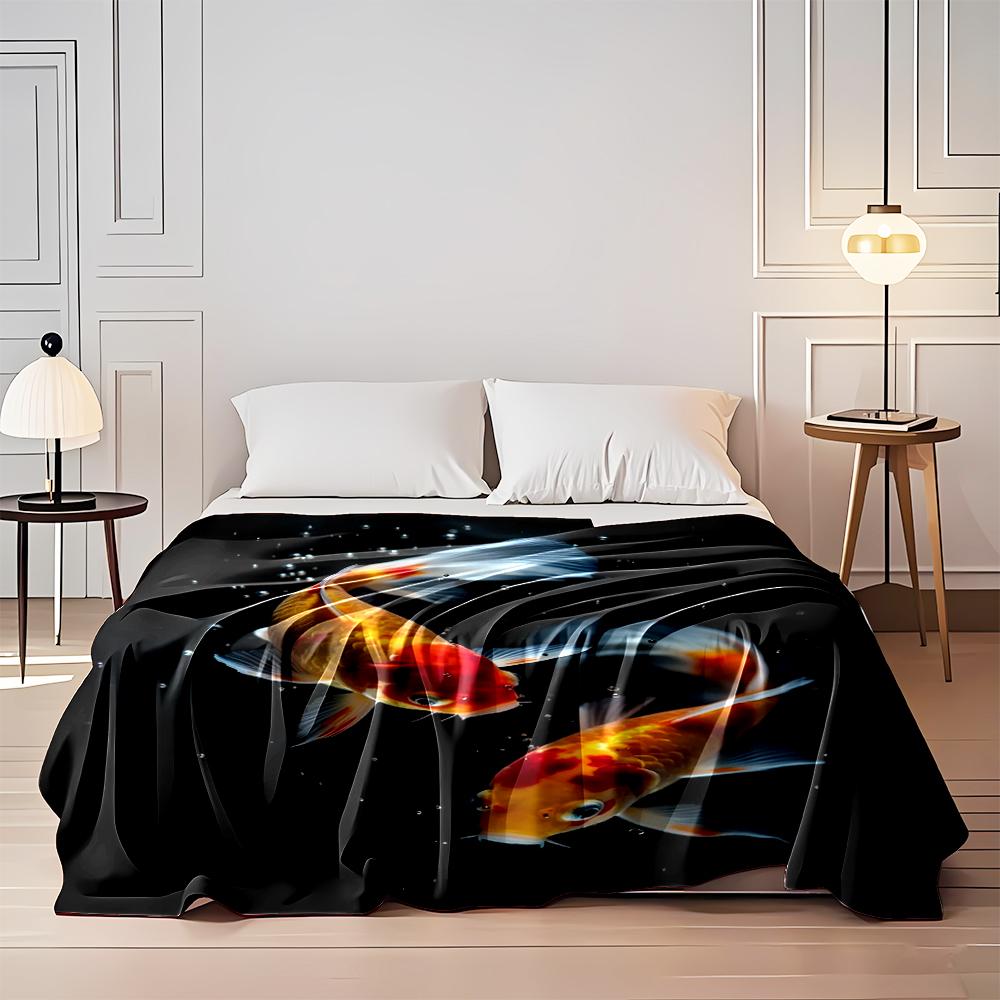 Colorful Koi Fish in Water Artwork Blanket Flannel blanket for bedroom, living room, sofa, and nap sofas