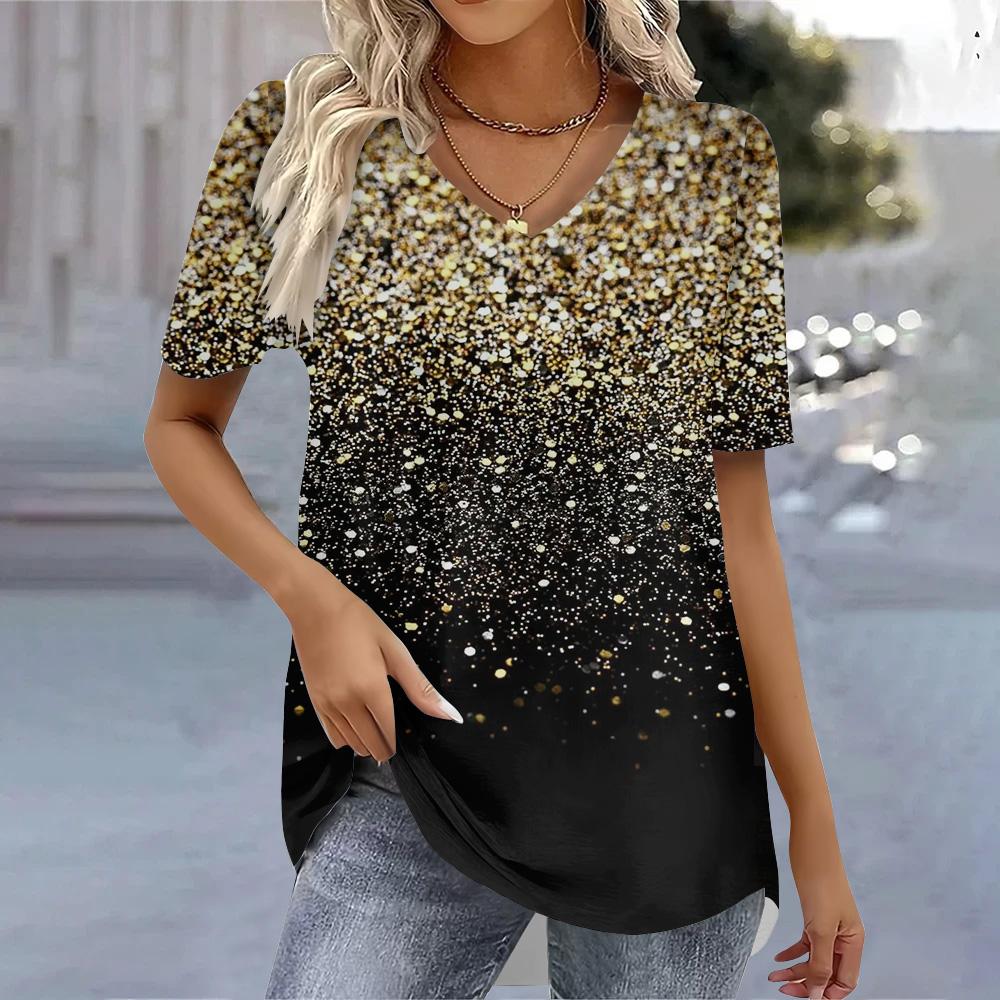 Women's Oversized V-neck T-shirt 3D Stripe Printed Tees Summer Fashion Top Blouse Female Clothing 2025 Trendy Women's T-Shirts