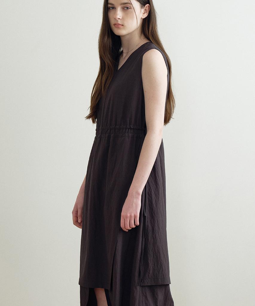Make A Toast Drawstring V-Neck Dress Dark Gray Mbfsop002Dg