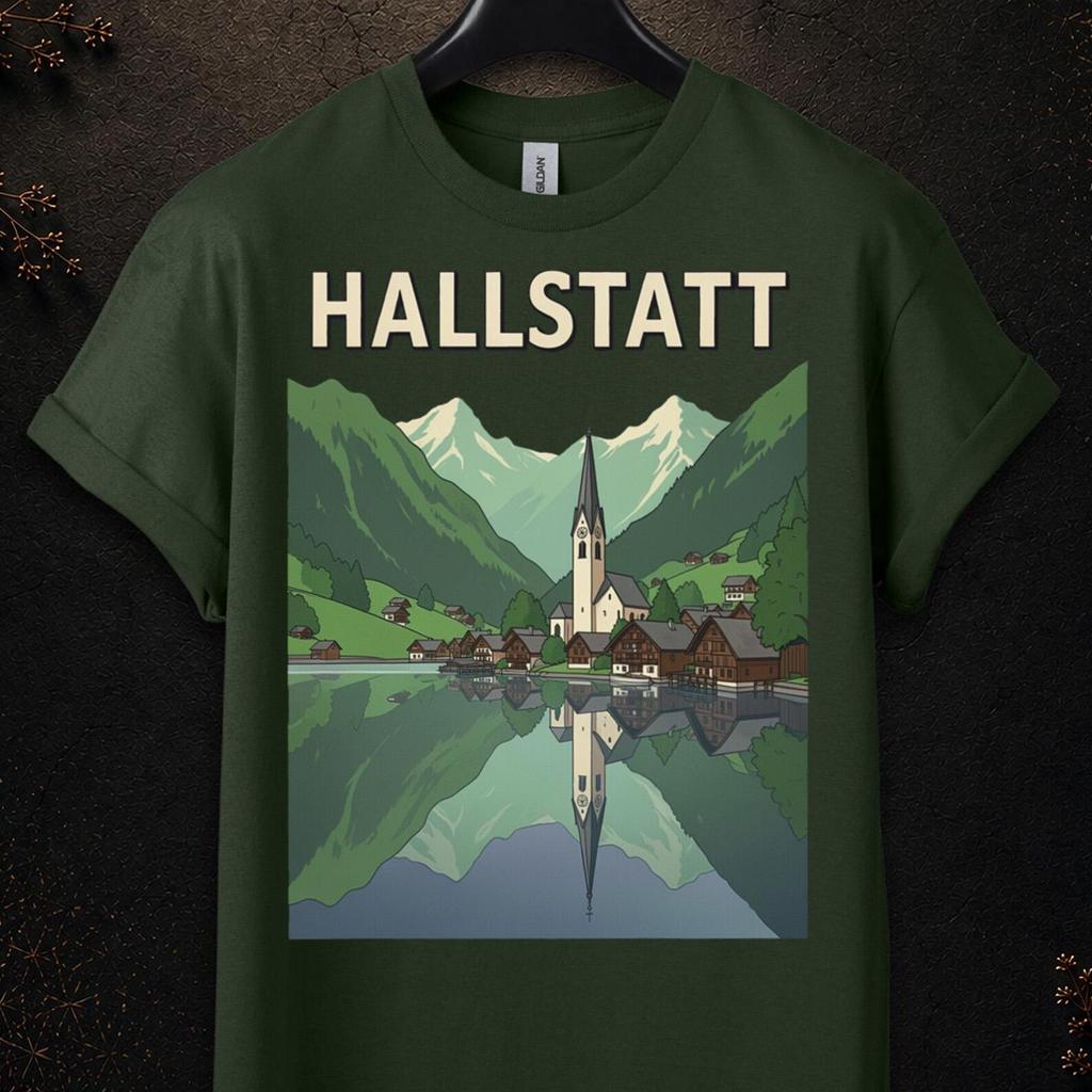 Hallstatt Austria Shirt, Hallstatt Village Vintage Travel Poster Tee, Alpine Lake Souvenir Gift, Hallstatt Vacation Wanderlust Tee