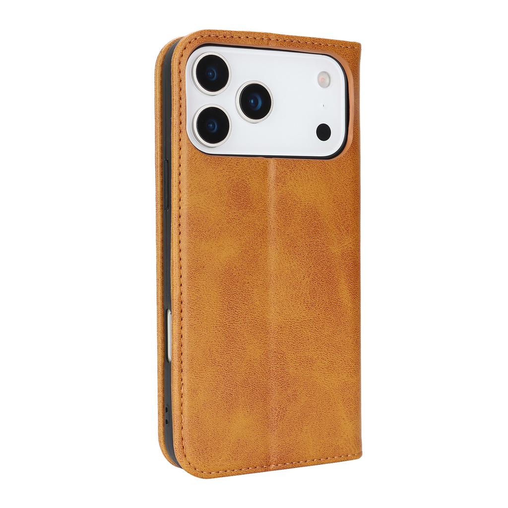 For iPhone 17 Pro Case PU Leather Calf Textured Magnetic Closing Smart Phone Cover