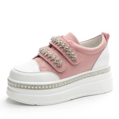 Модные Высококачественные 7см Скейтборд Вулканизированные Массивные Ботильоны Блинг Платформа Клин Кроссовки Коровья Натуральная Кожа Дышащие женские Туфли