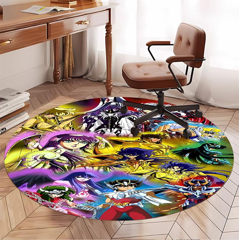 Saint Seiya Pattern Round Rug, Indoor/Outdoor Mat, for Picnic, Gameroom, Bedroom, Office, Living Room, Home Decor Carpet, Birthday Gift