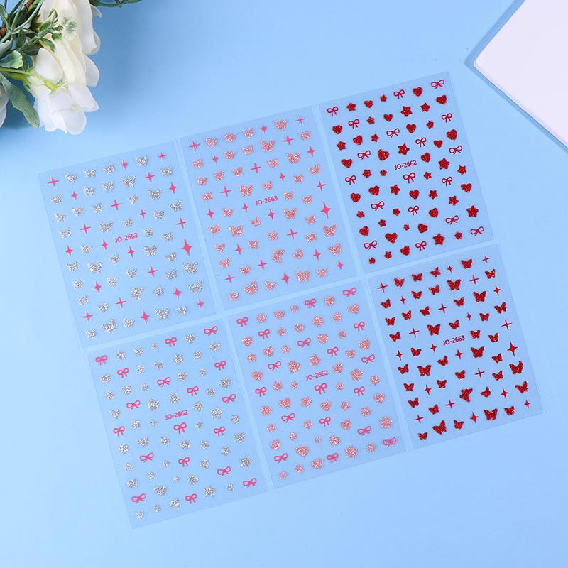 Розовая бабочка Бабочка Бант Наклейки для ногтей Блестящие лазерные 3D бабочки Наклейки для ногтей Клейкая бабочка