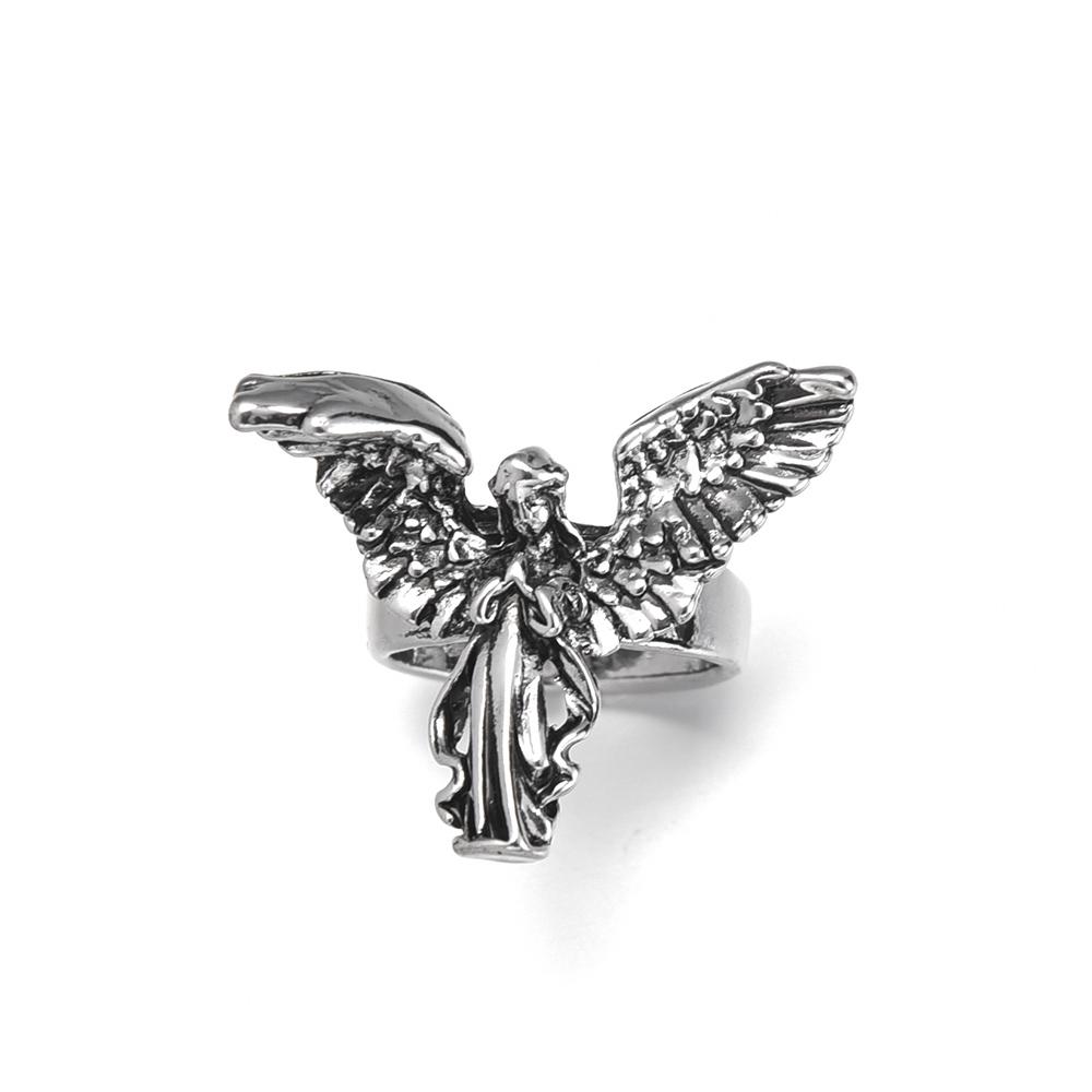 Gothic Vintage Distressed Angel Silver Color Ring Ancient Silver Punk Hip Hop Couple Rings Party Jewelry Gift Anillos Mujer