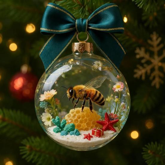 Animal Christmas Ball Ornaments Handcrafted 3D Turtle/Penguin/Bee/Dachshund Clear Ball Ornament for Xmas Tree Holiday Home Party Decor