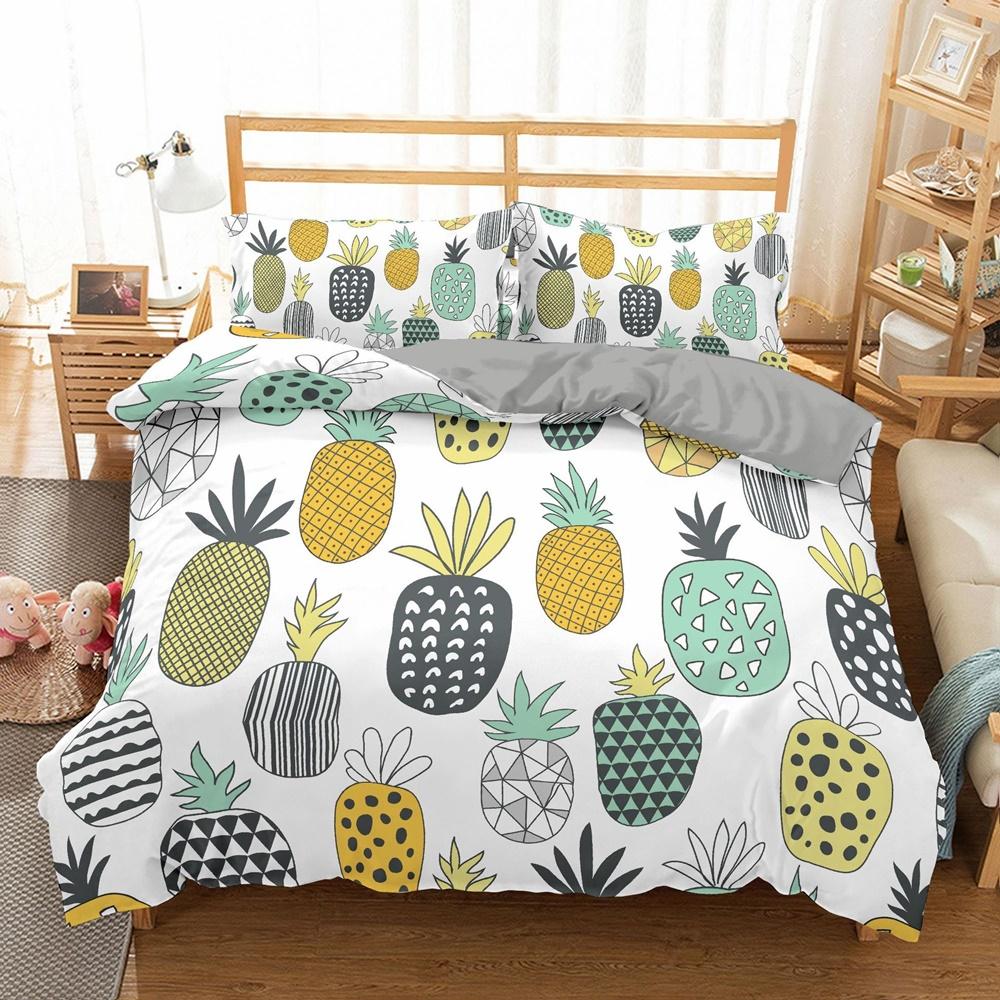 Fruit Pineapple Queen King Duvet Cover 3D Yellow Tropical Fruit Bedding Set Plants Comforter Cover 2/3pcs Polyester Quilt Cover