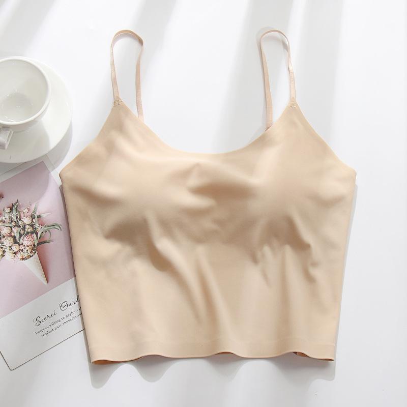 Seamless Sexy Navel-Baring Vest with Chest Pads, Ice Silk Tube Top, Breathable Back Underwear for Women