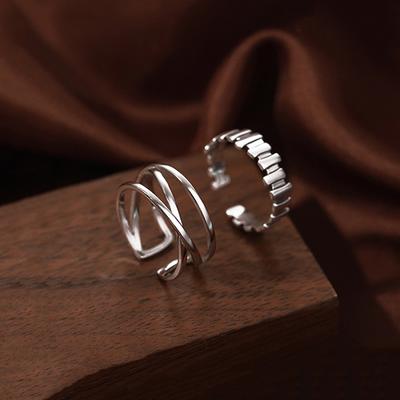 Silver Color Hollow Cross Ring for Women, Irregular Line Geometric Design, Open Adjustable Jewelry, Minimalist Gift